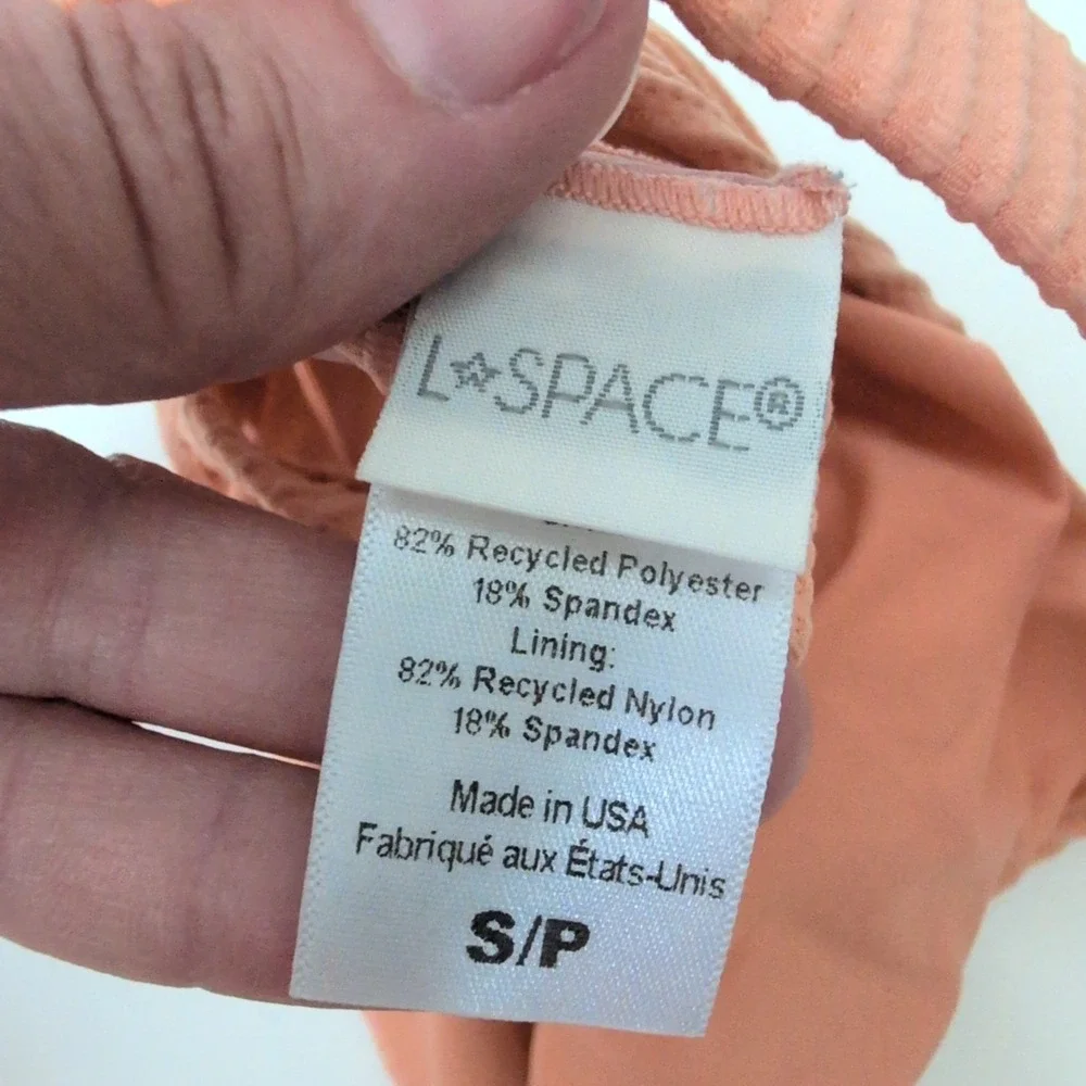 L*Space Eco Chic Ribbed Square Neck Bikini Top Peach Jess Tangy Coral Size Small